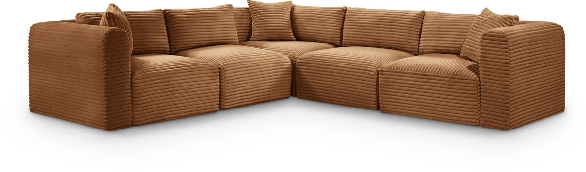 Shaggy Modular Sectional — 5-Piece Corner Sectional — Saddle