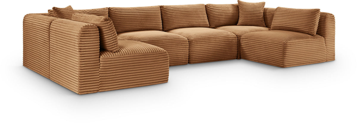Shaggy - 6 Piece Modular U-Shaped Armless Sectional - Light Brown Fabric