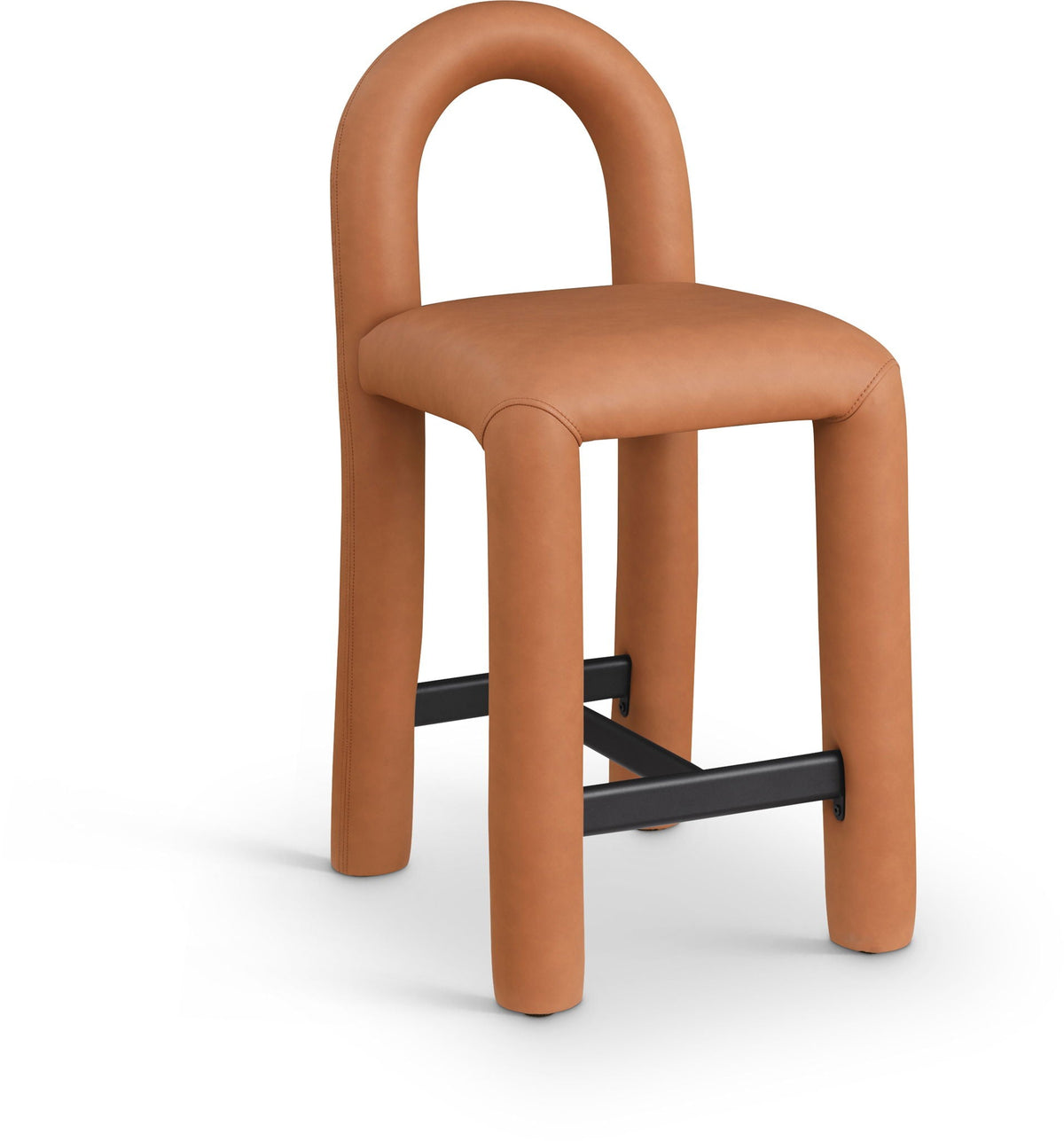 Amari - Vegan Leather and Boucle Fabric Stool - Light Brown Faux Leather