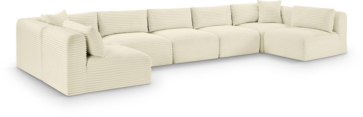 Shaggy Modular Sectional — 7-Piece U-Shaped Armless Sectional — Cream