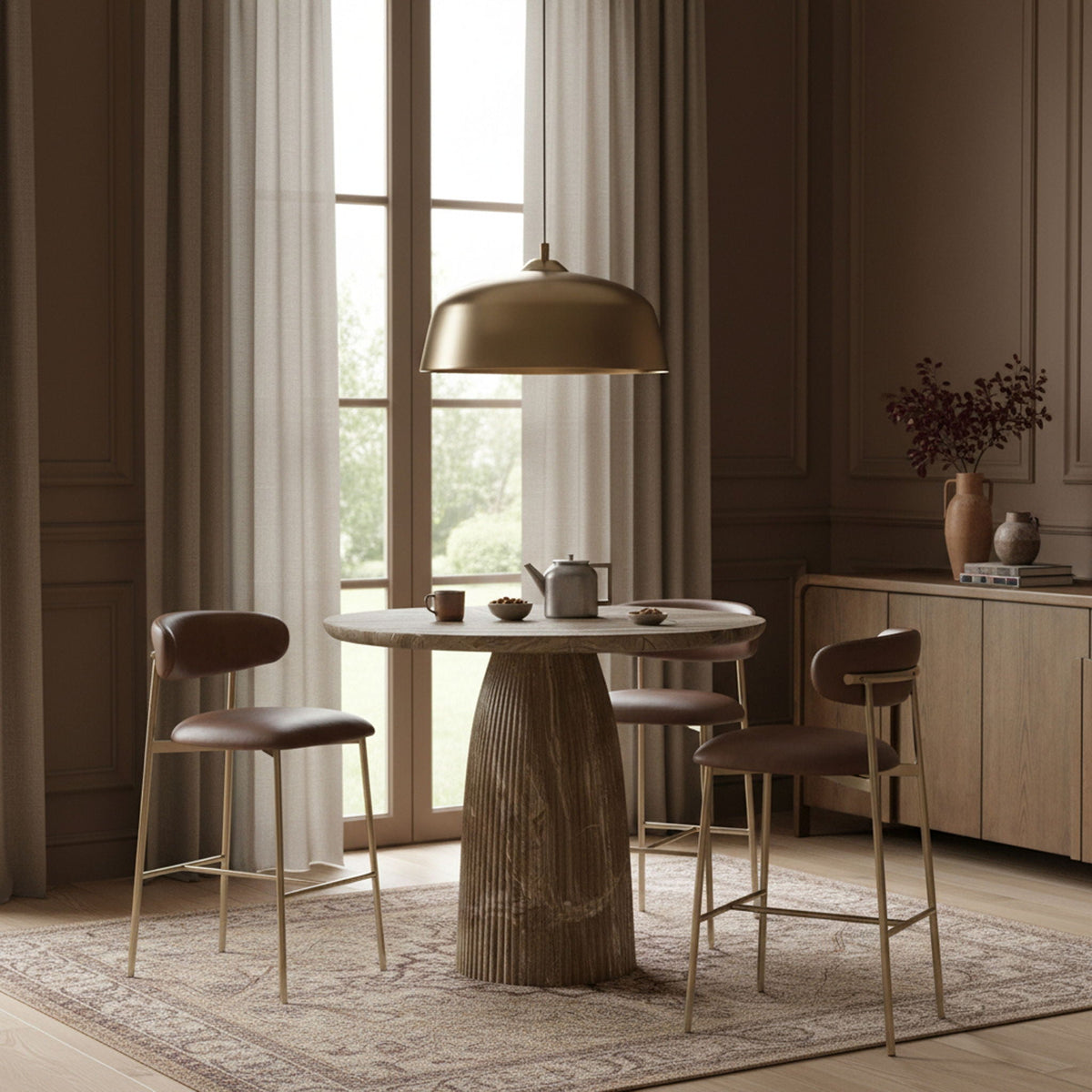 Lupita - Vegan Leather Upholstered Bar Stool (Set of 2) with Brushed Gold Frame
