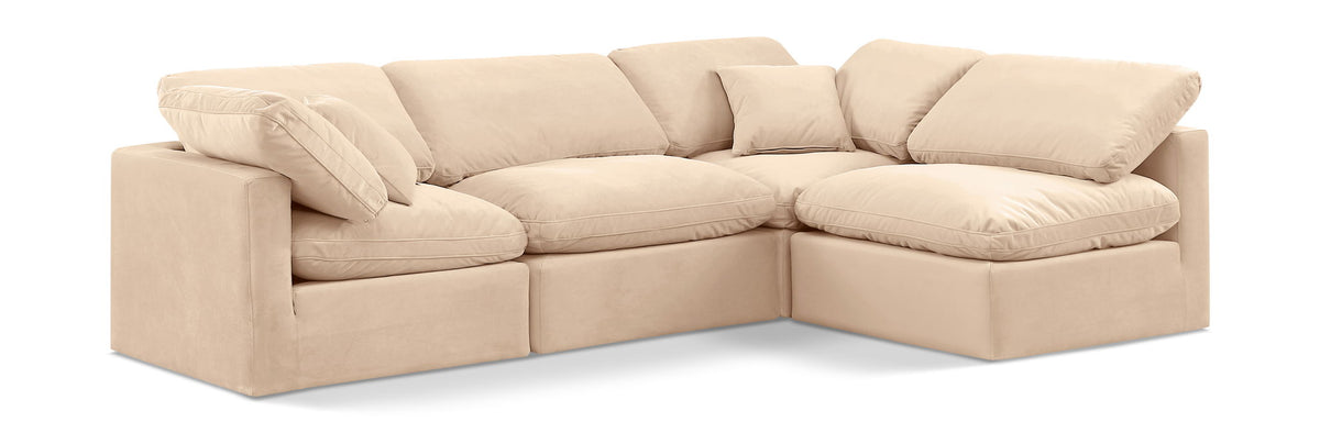 Indulge Velvet Modular Sectional — 4-Piece Sectional — Beige