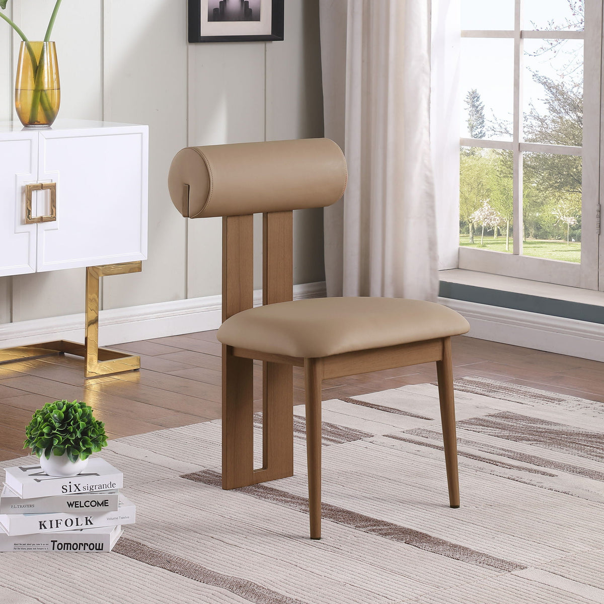 Dario - Faux Leather Dining Chair (Set of 2) with Brown Frame