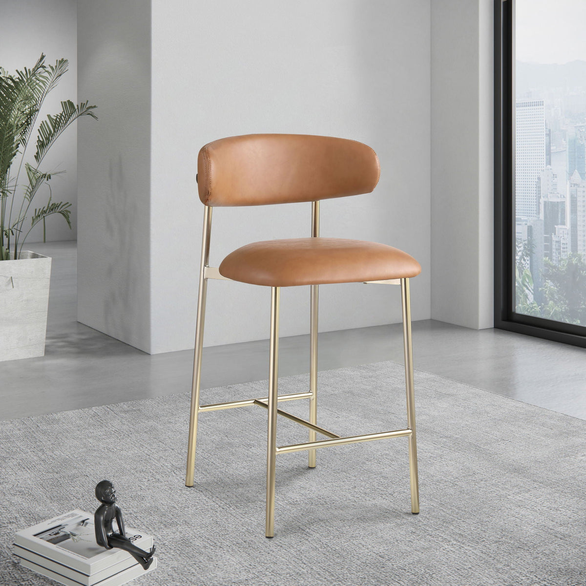 Lupita - Counter Stool (Set of 2) with Brushed Gold Frame