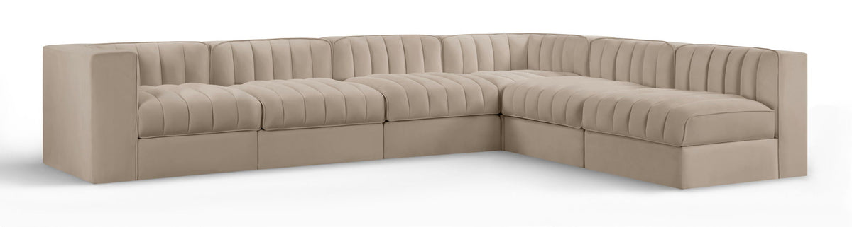 Rummi Performance Velvet Modular Sectional — 6-Piece Sectional (126"L x 92"D) — Beige