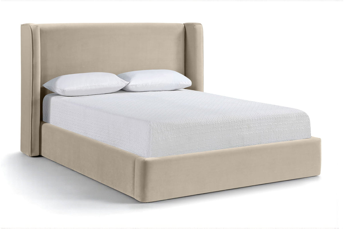 Kendall Taupe Velvet Upholstered Bed — Twin to King - Beige