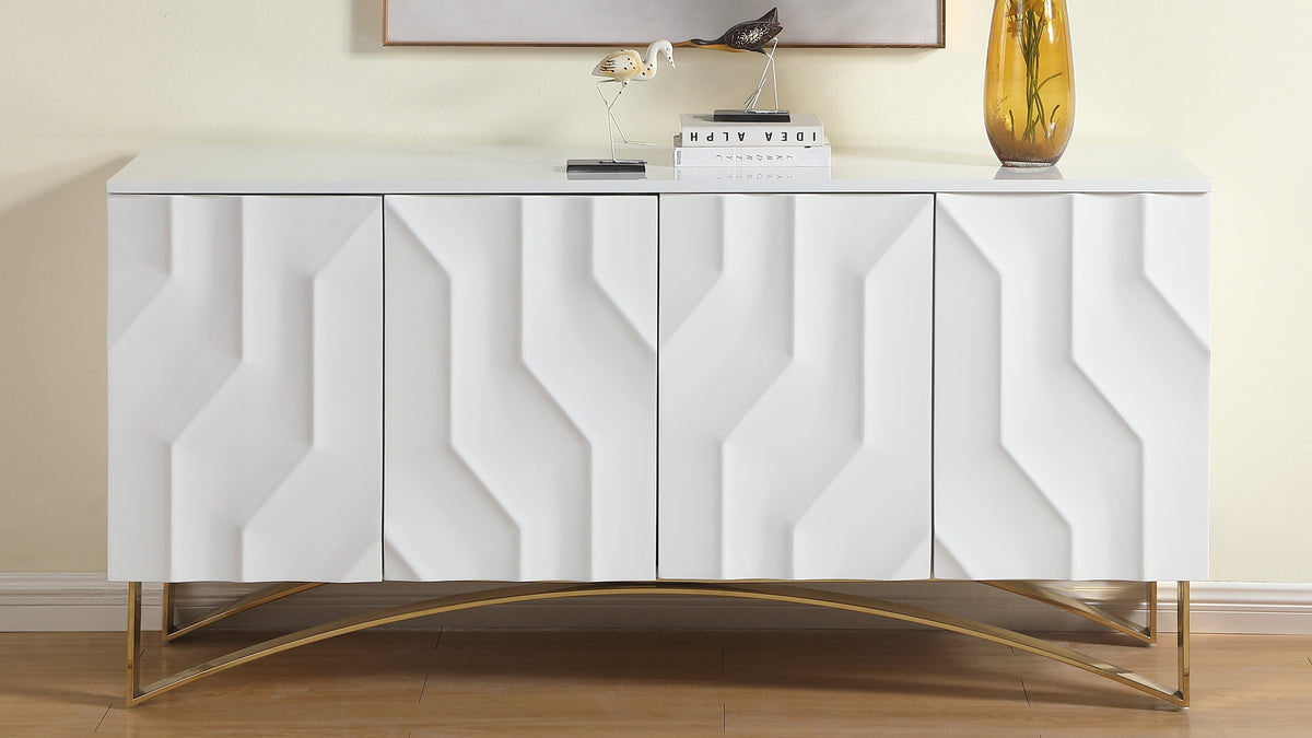 Bianca White Lacquer Console — Carved Push-to-Open Door