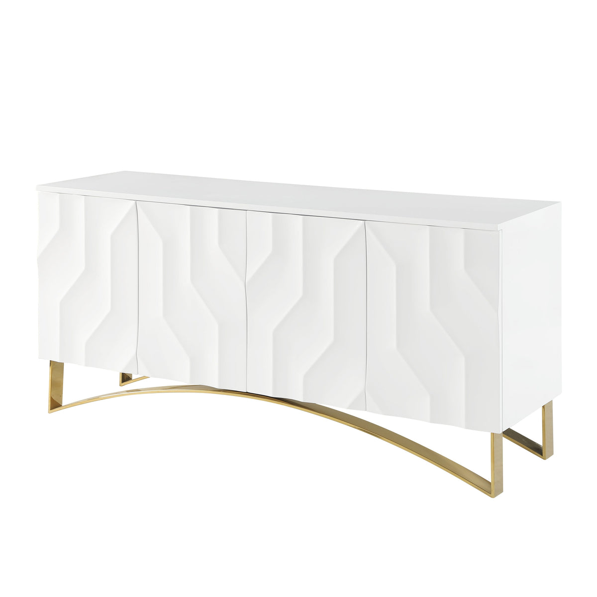 Bianca White Lacquer Console — Carved Push-to-Open Door