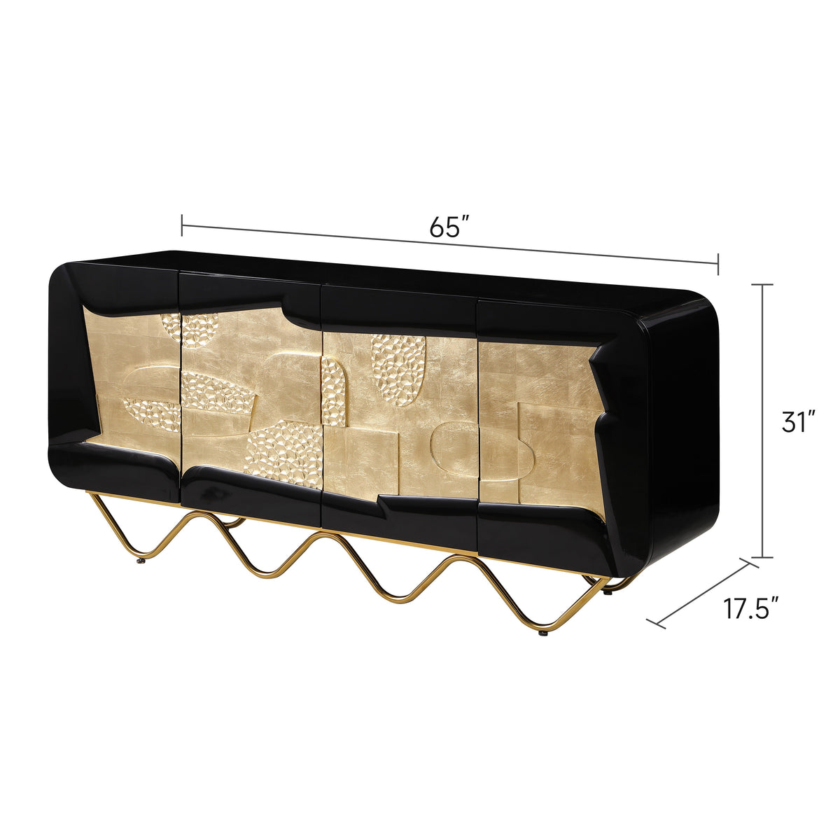 Adora Black Lacquer Console and Mirror Set — Gold Leaf Accents