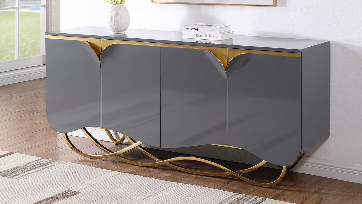 Brivo Grey Lacquer Console and Mirror Set — Gold Accents