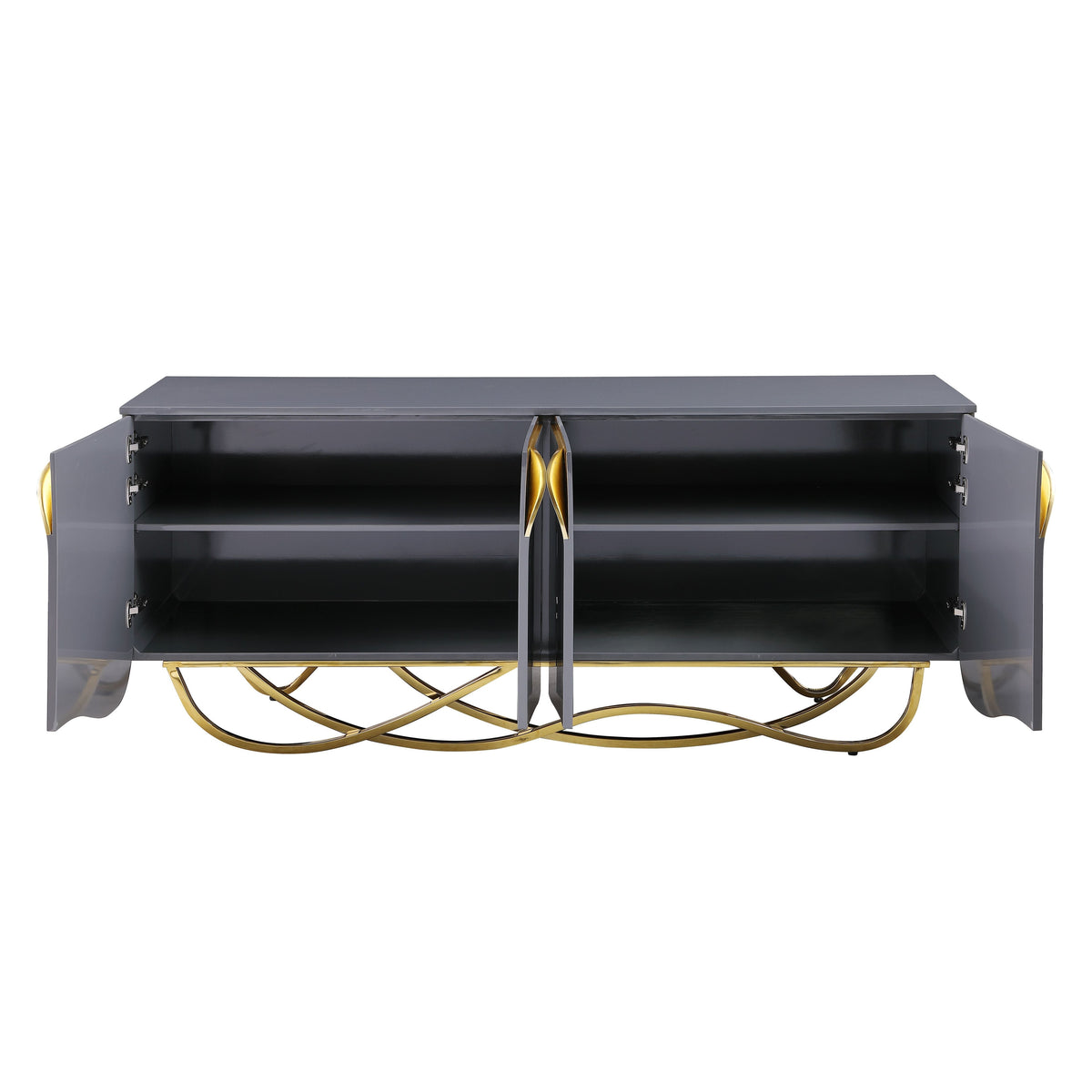 Brivo Grey Lacquer Console and Mirror Set — Gold Accents