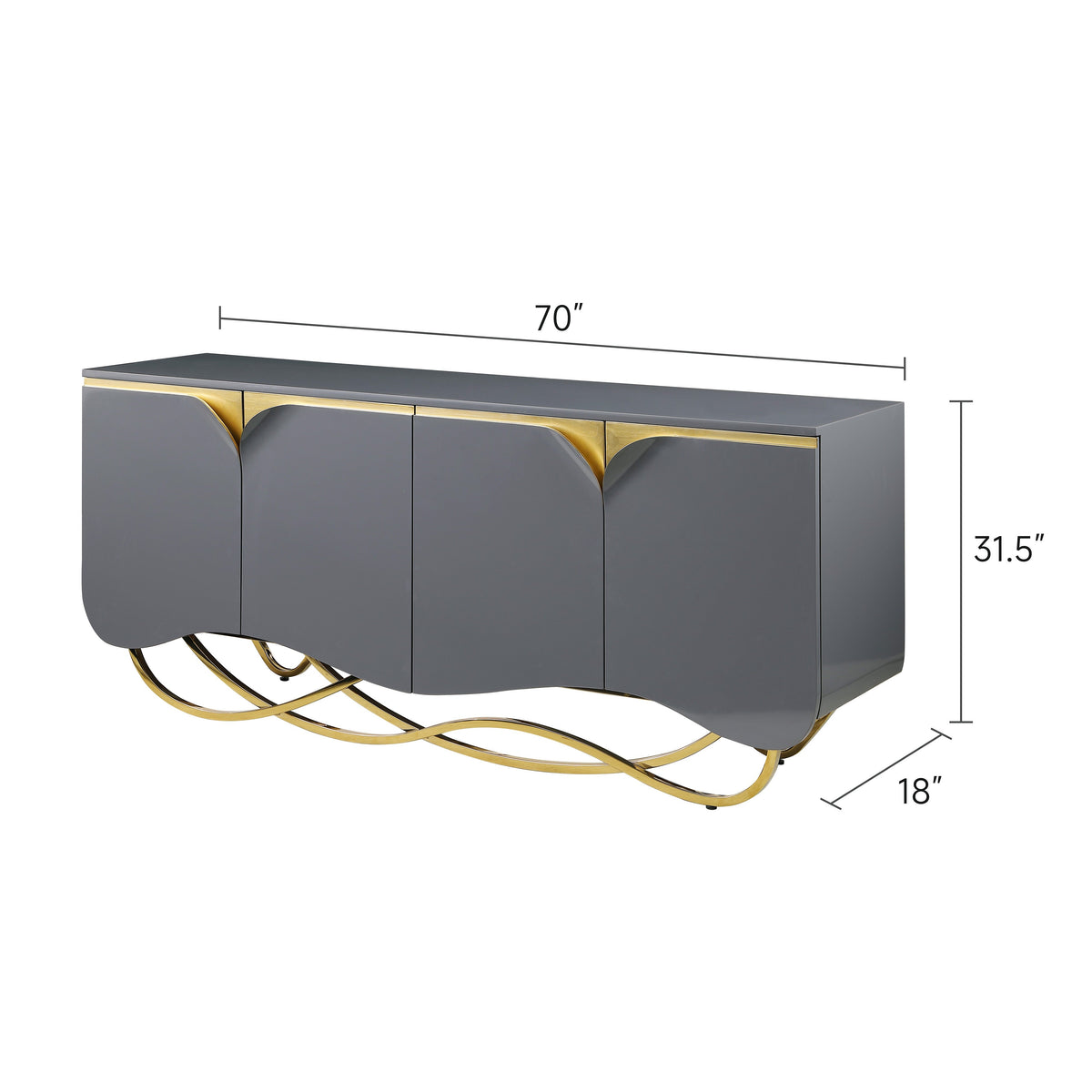 Brivo Grey Lacquer Console and Mirror Set — Gold Accents