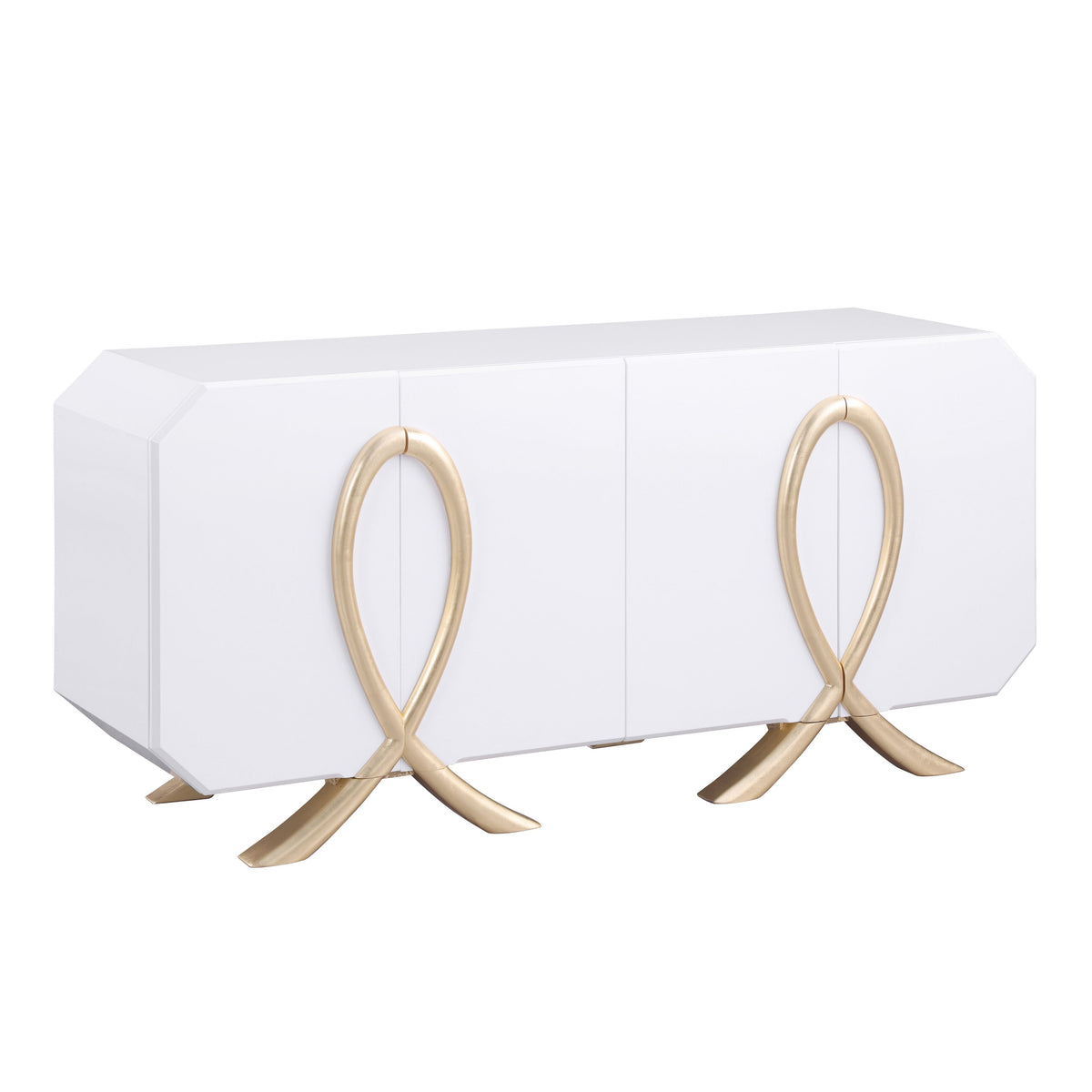 Aster White Lacquer Console and Mirror Set — Gold Leaf Detail