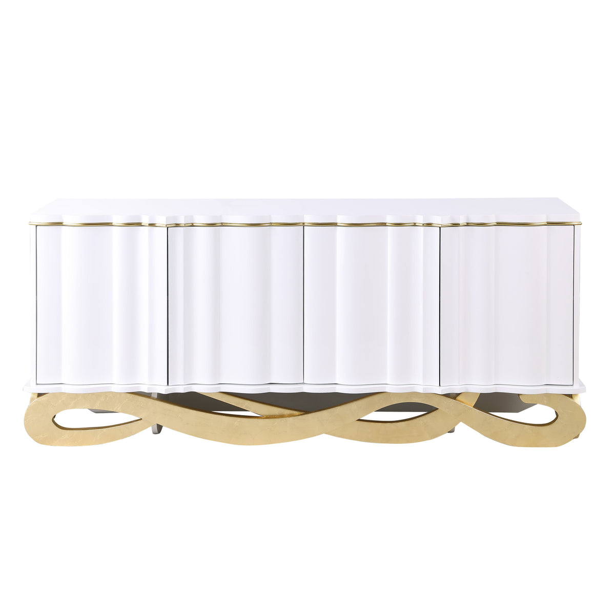 Isadora White Lacquer Console and Mirror Set — Carved Wave Door