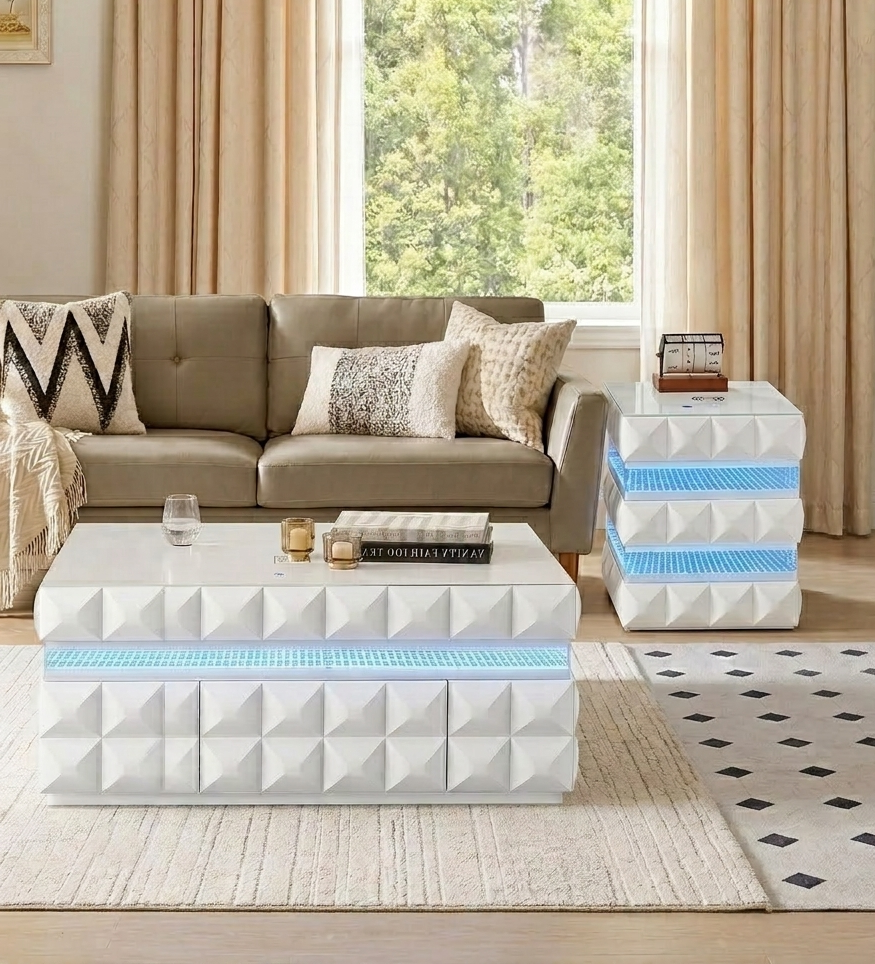 Alix Smart Coffee & End Table Set — 3D LED Lighting