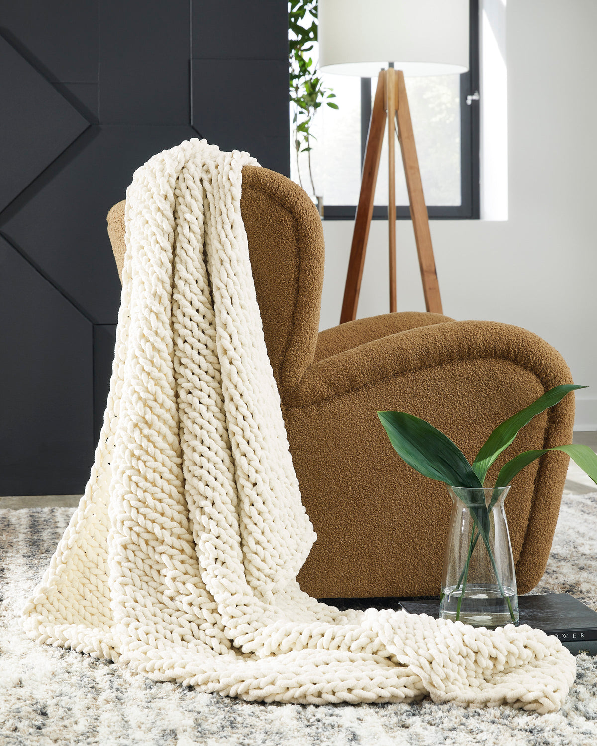 Chaddon Hand-Knitted Chenille Throw Blanket, 2 Colors