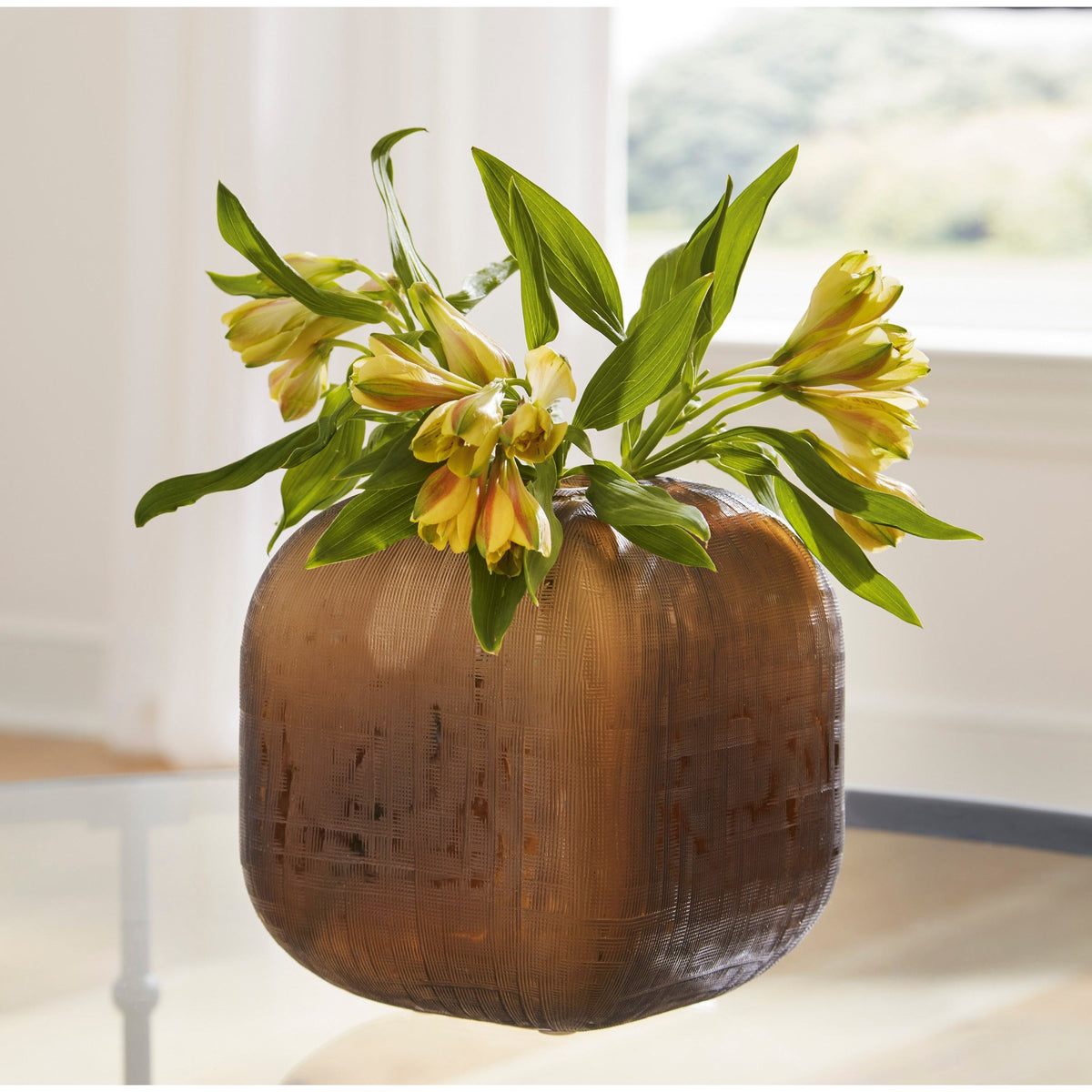 Capard Brown Grid-Textured Glass Vase