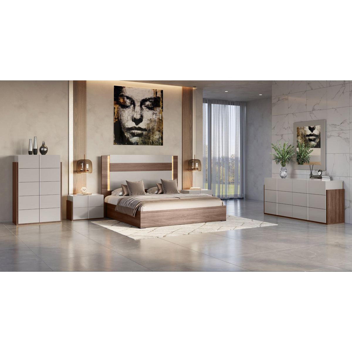 Aryan Upholstered Bedroom Set — Italian Made LED Headboard