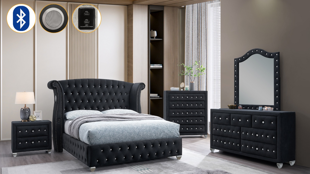 Divina Velvet Bed Set — Bluetooth Speaker & USB-C