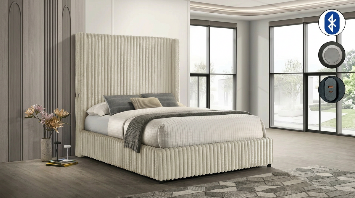 Melinda Corduroy Bed — Bluetooth Speaker and USB-C, 2 Colors
