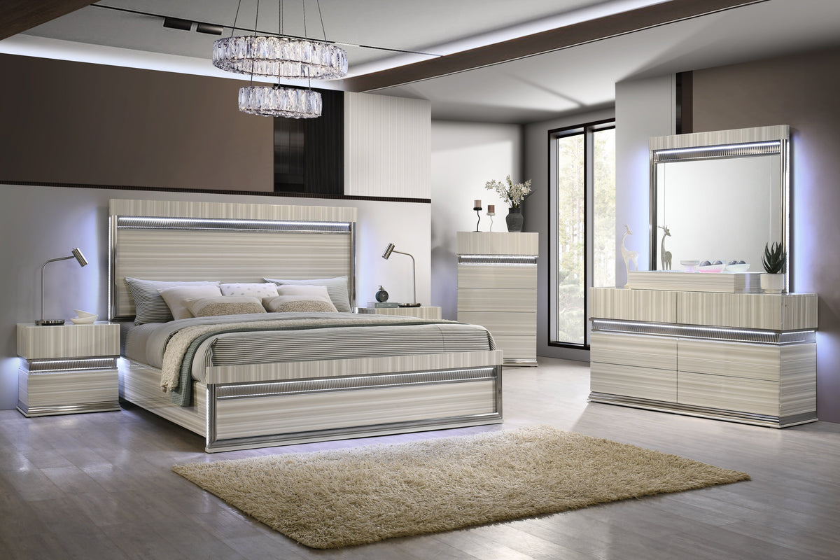 Carrara Light Grey High Gloss Bedroom Set — LED Lighting