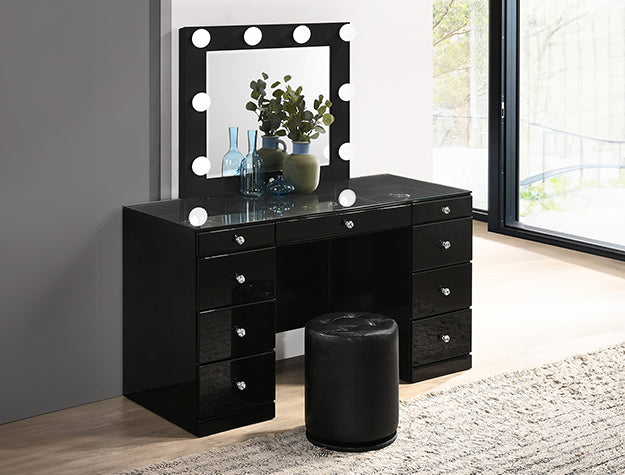 Avery/Luxo Black Vanity Set — Mirror, Base & Stool