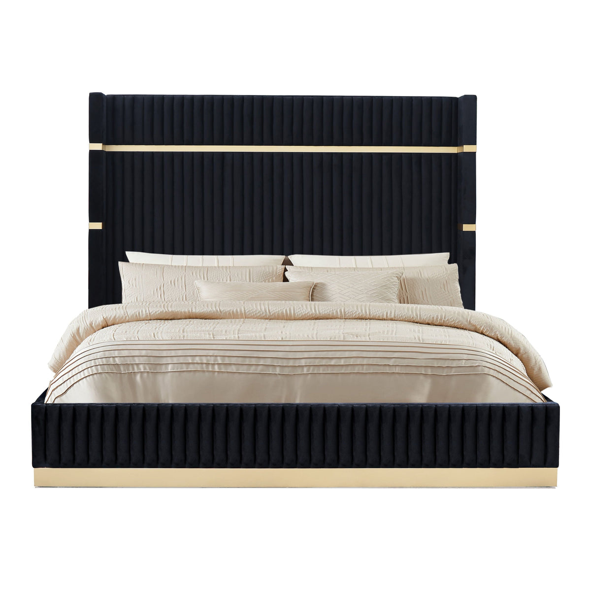 Evon Black Bedroom Set — Gold Accent Details