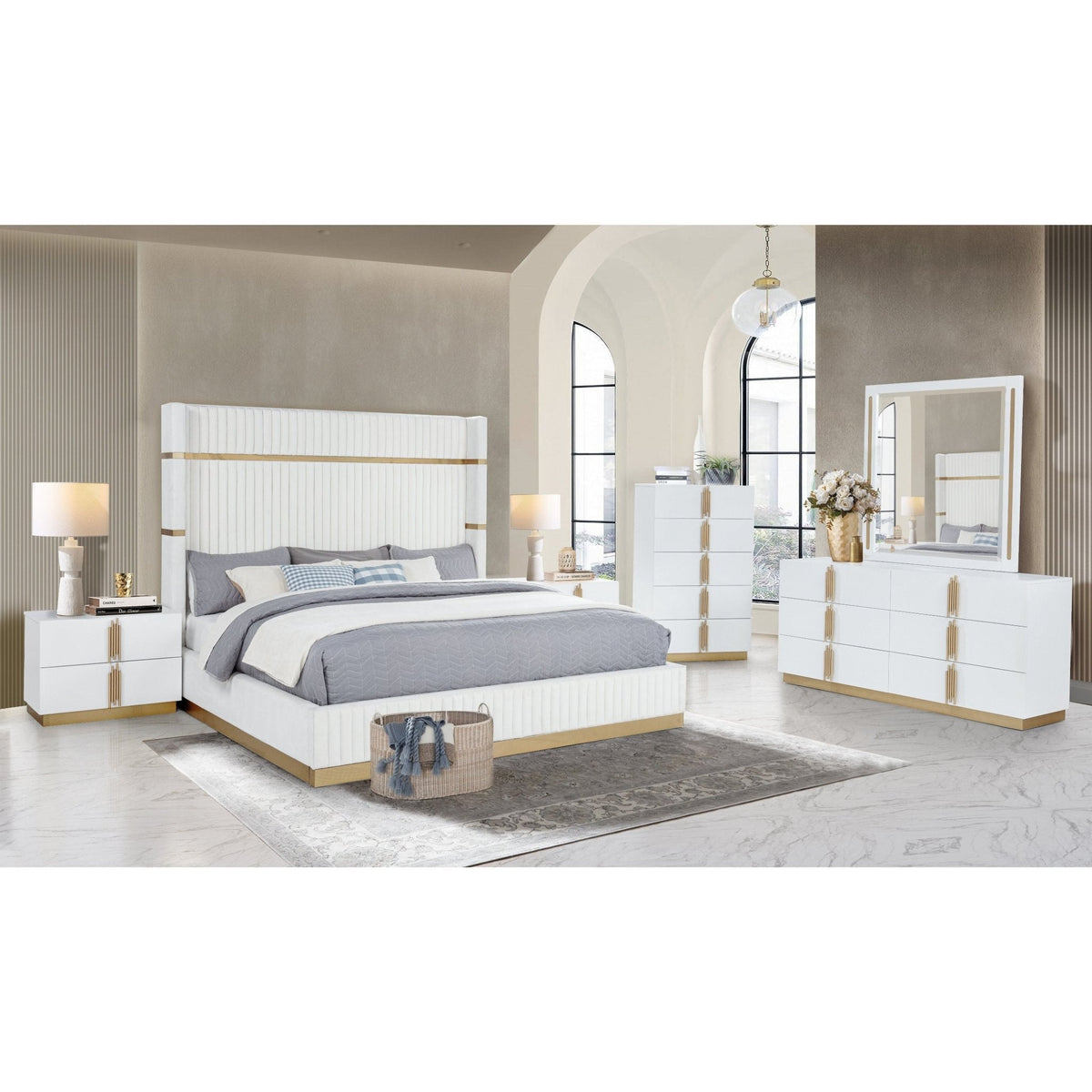 Evon Bedroom Set — Gold Accent Details, 2 Colors