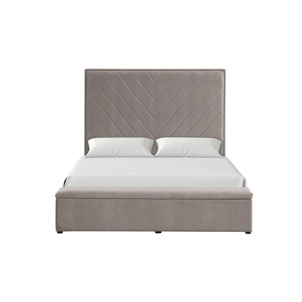 Mio Grey Velvet Bed — Storage, No Box Spring Needed