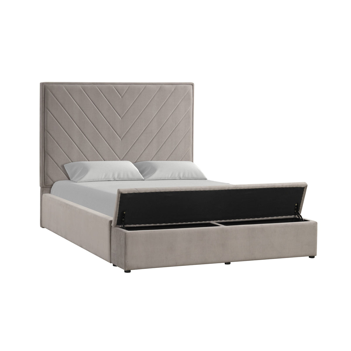 Mio Grey Velvet Bed — Storage, No Box Spring Needed