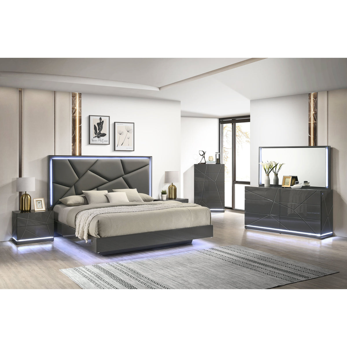 Lily Grey Bedroom Set — LED Lighting Throughout