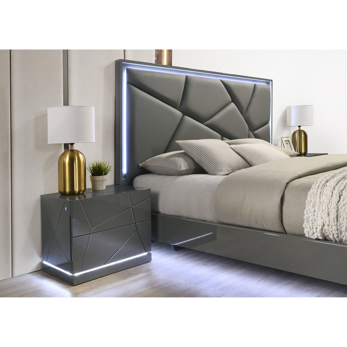 Lily Grey Bedroom Set — LED Lighting Throughout