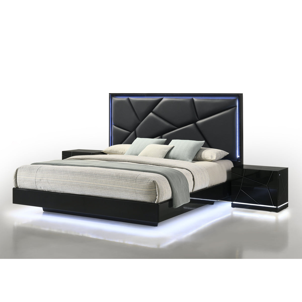 Naomi Black Bedroom Set — LED Lighting Throughout