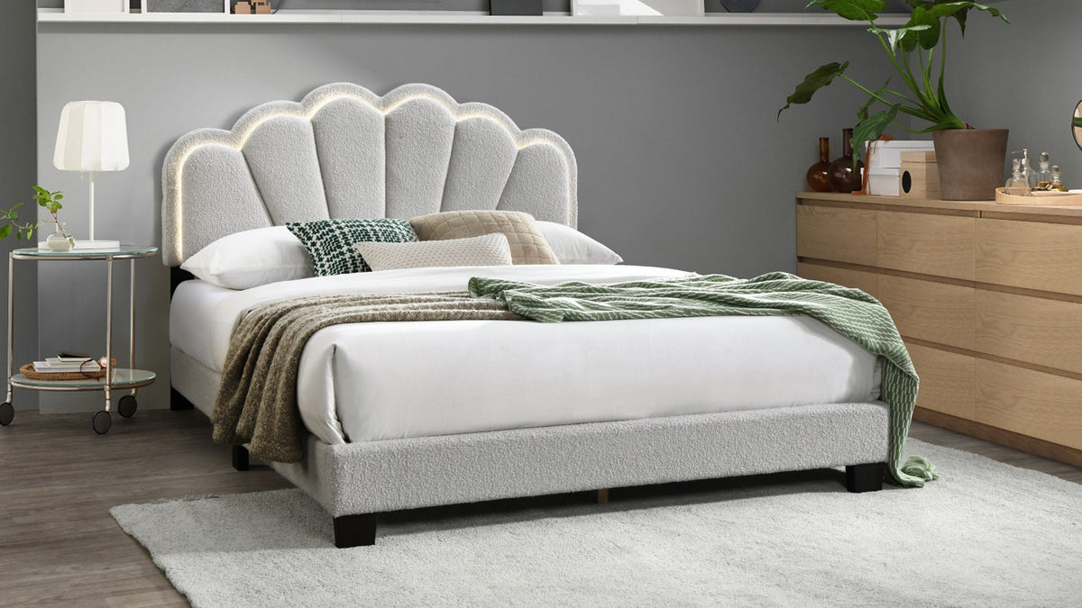 Gul Grey Upholstered Bed — LED Headboard