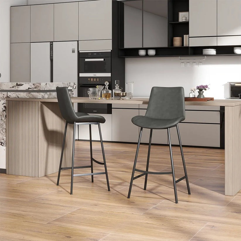 Modern Grey Curved-Back Barstool — Fits 40 to 45 Inch Tables