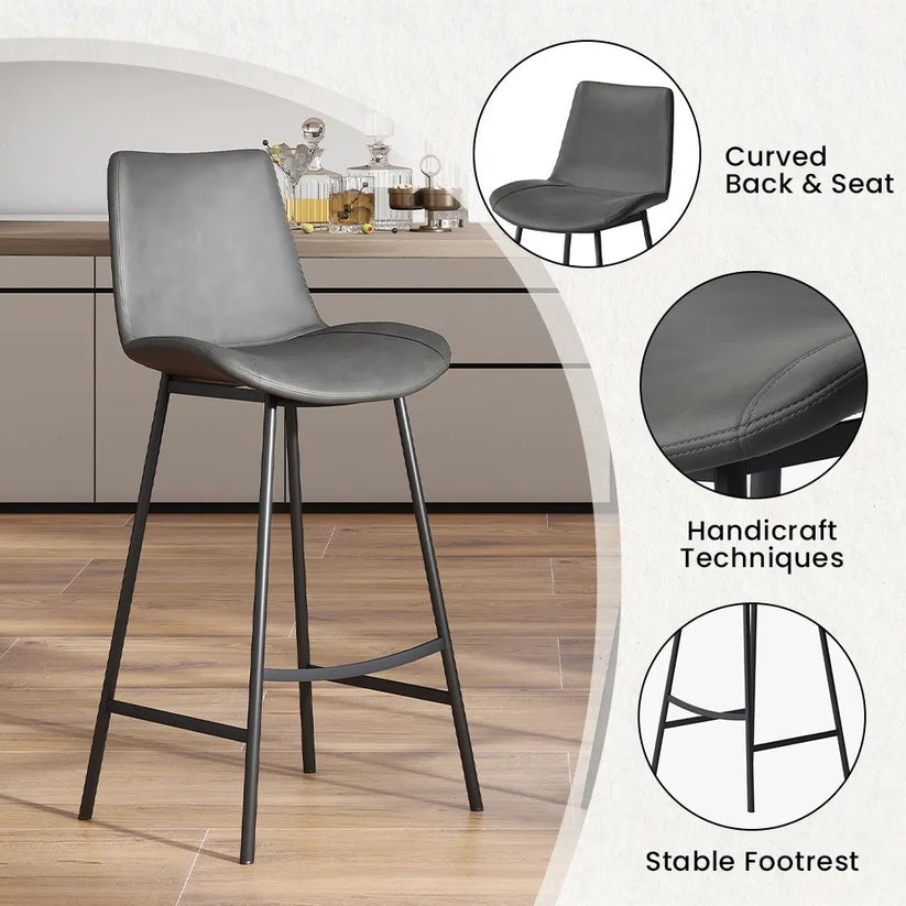 Modern Grey Curved-Back Barstool — Fits 40 to 45 Inch Tables