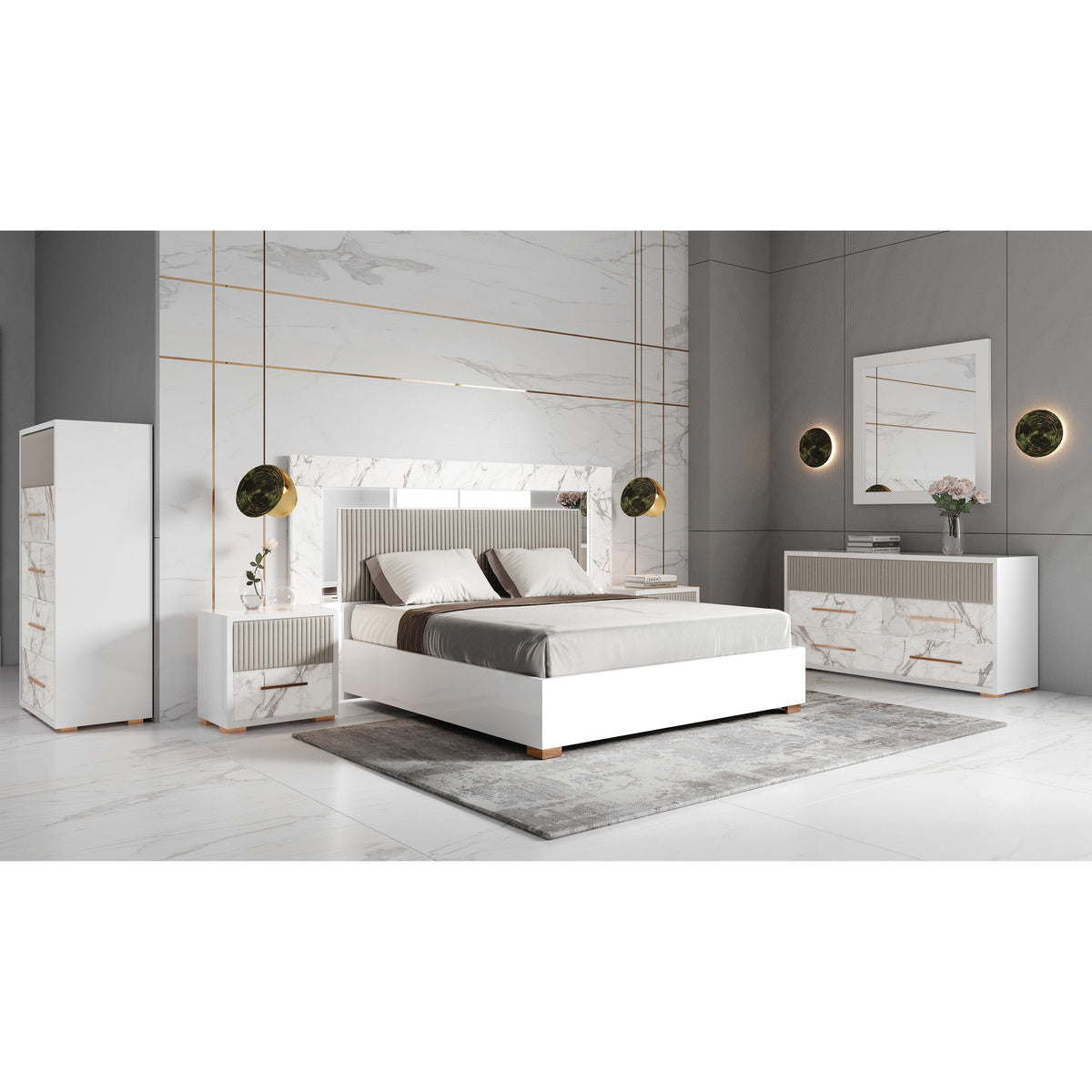 Cruz Italian Bedroom Collection — LED Velvet Headboard