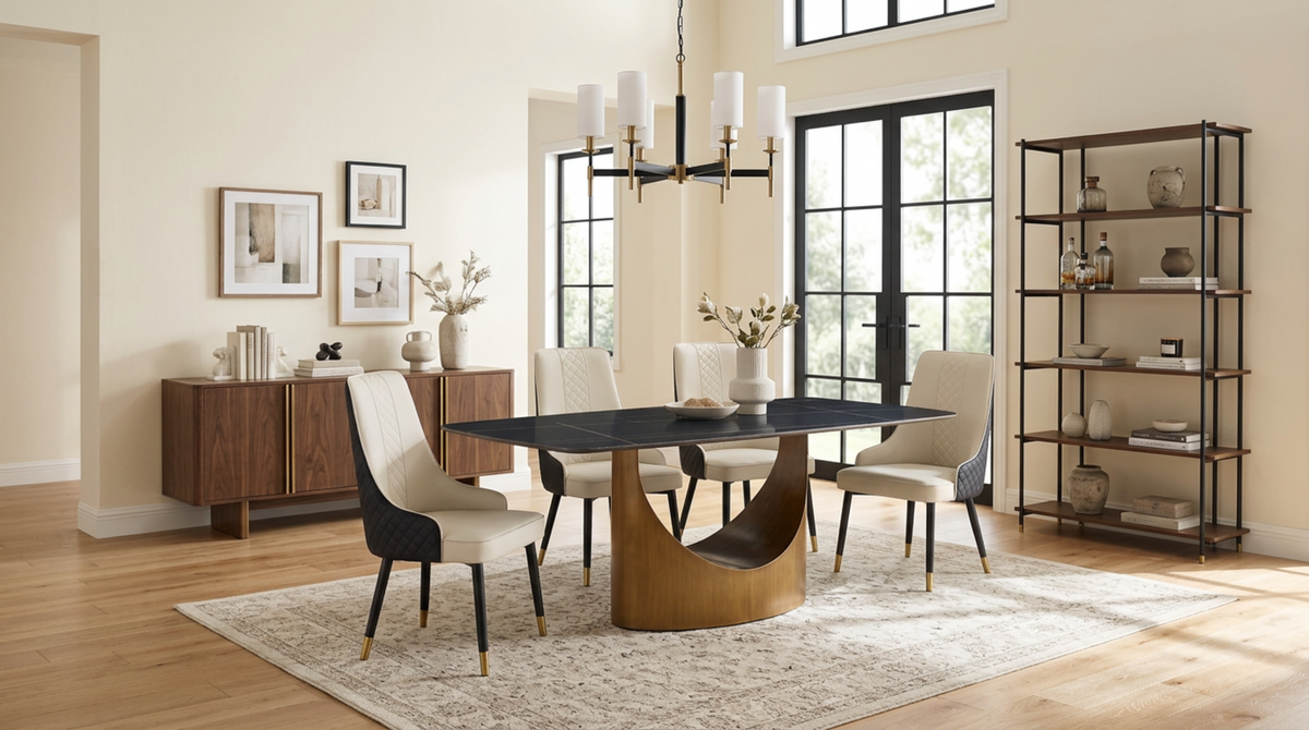 Roxy Sintered Stone Dining Set — Bronze U-Shaped Base