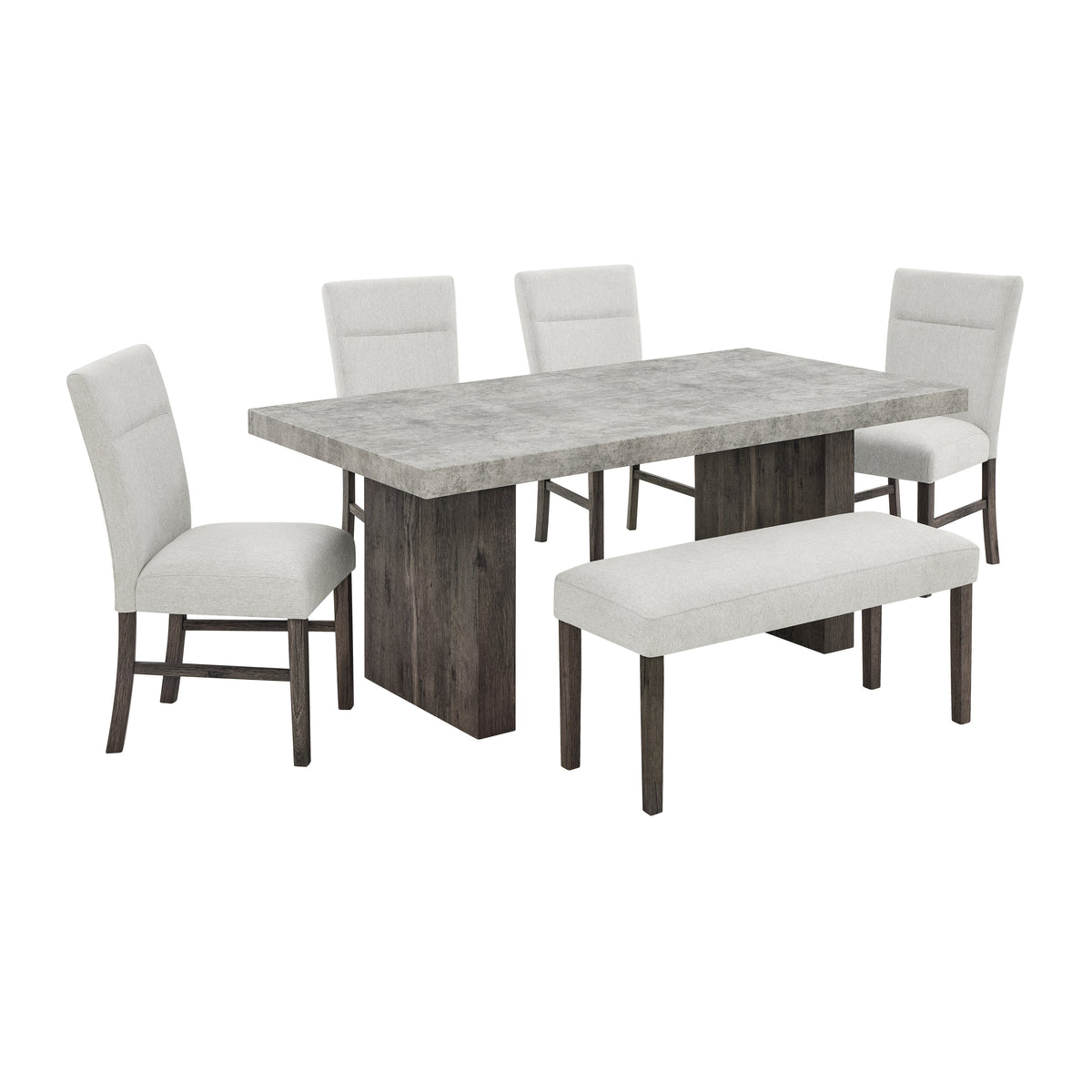 Basti Faux Concrete Dining Set in 6-Piece (Table, 4 Chairs & Bench)