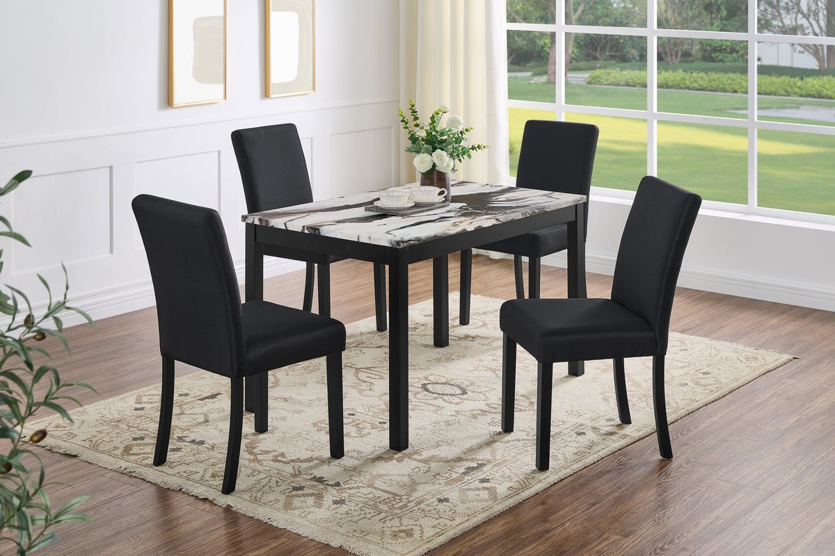 Noir dining set — black and white faux marble top