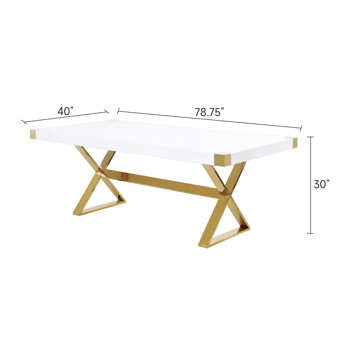 Adel White Lacquer 79-Inch Dining Table — Gold Steel Legs