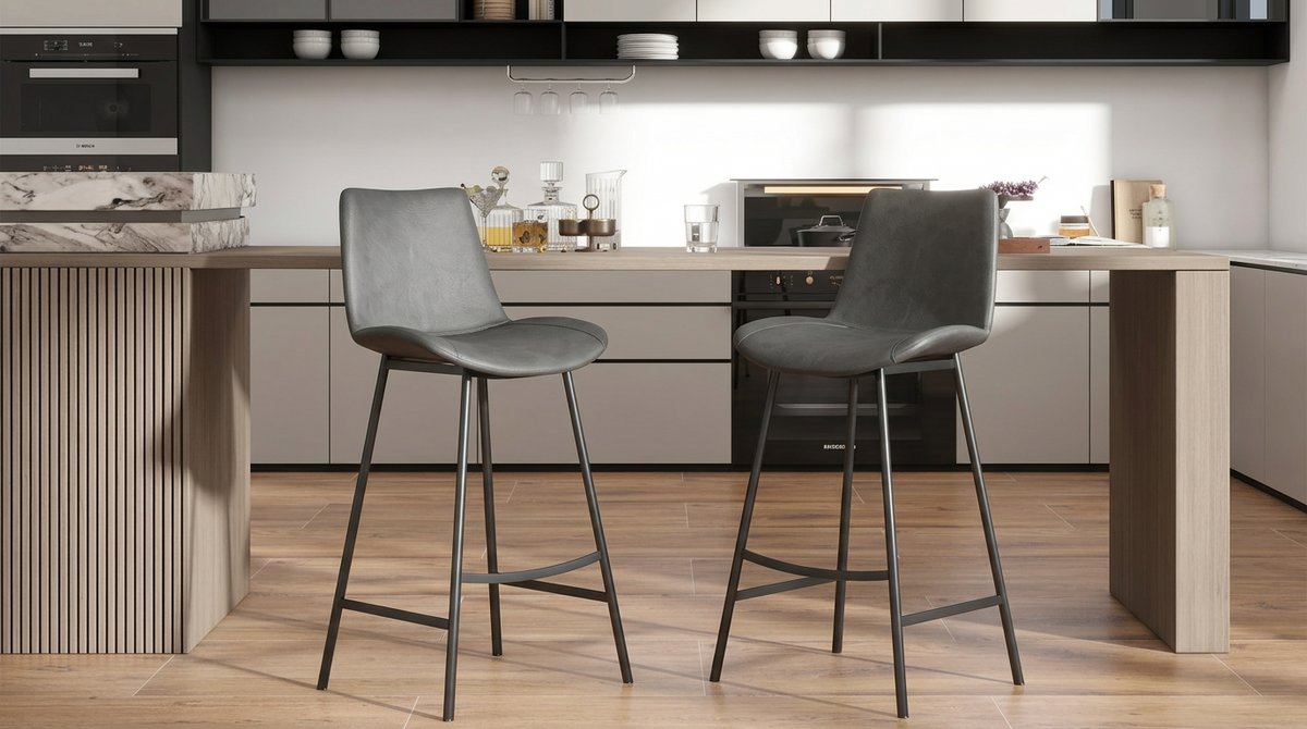 Modern Grey Curved-Back Barstool — Fits 40 to 45 Inch Tables