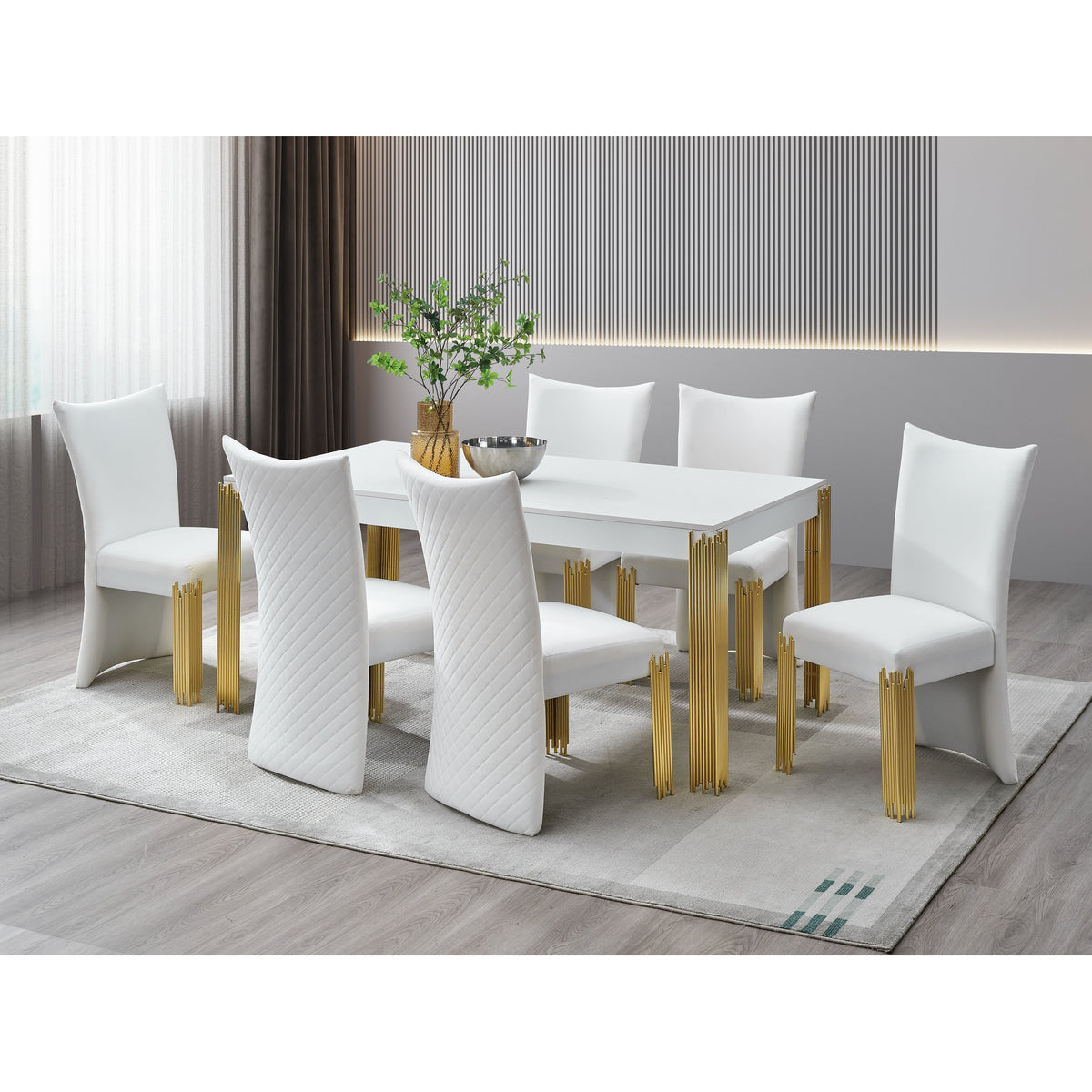 Glamor White and Gold 7-Piece Dining Set — Velvet Chairs