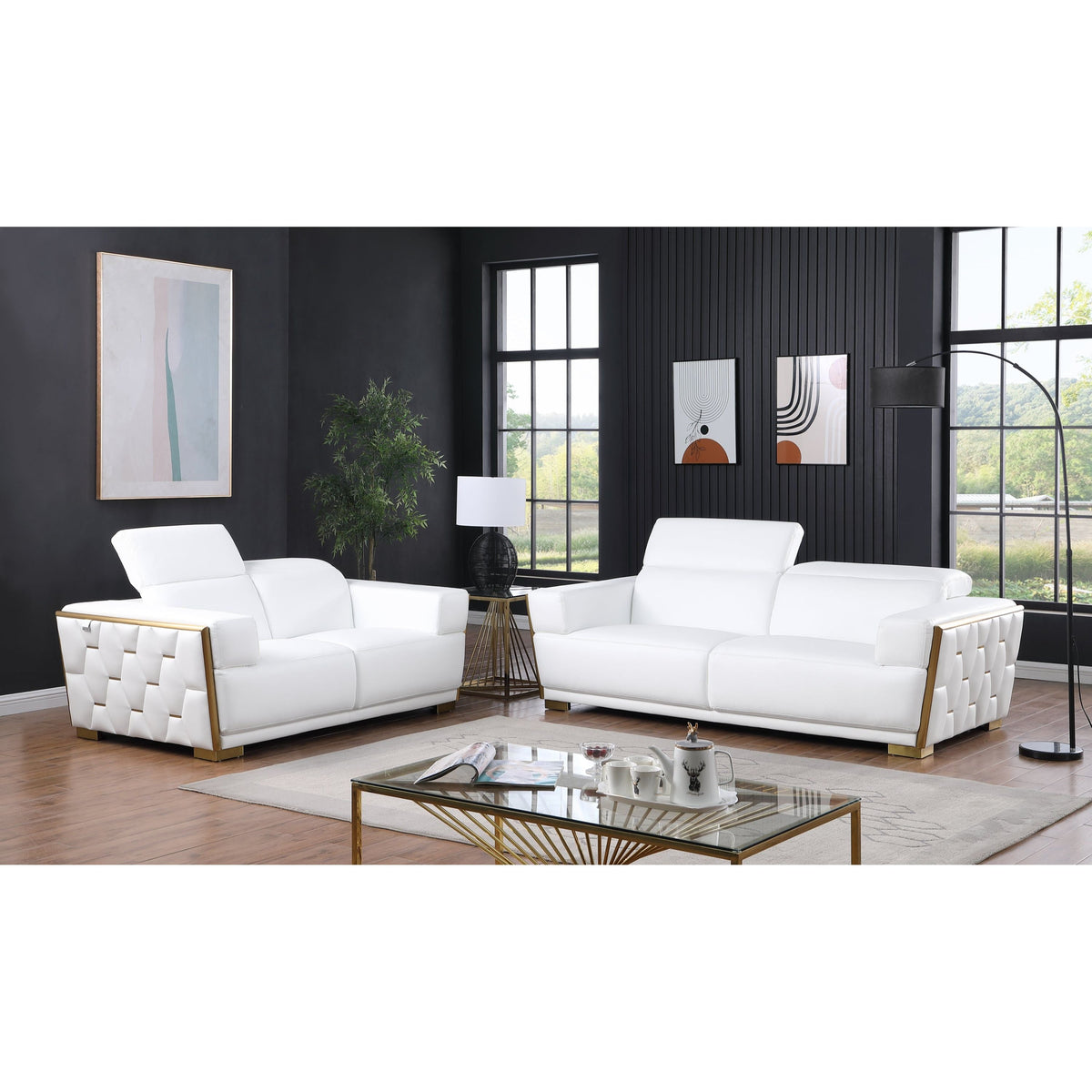 Hexor White Italian Leather Living Room Set