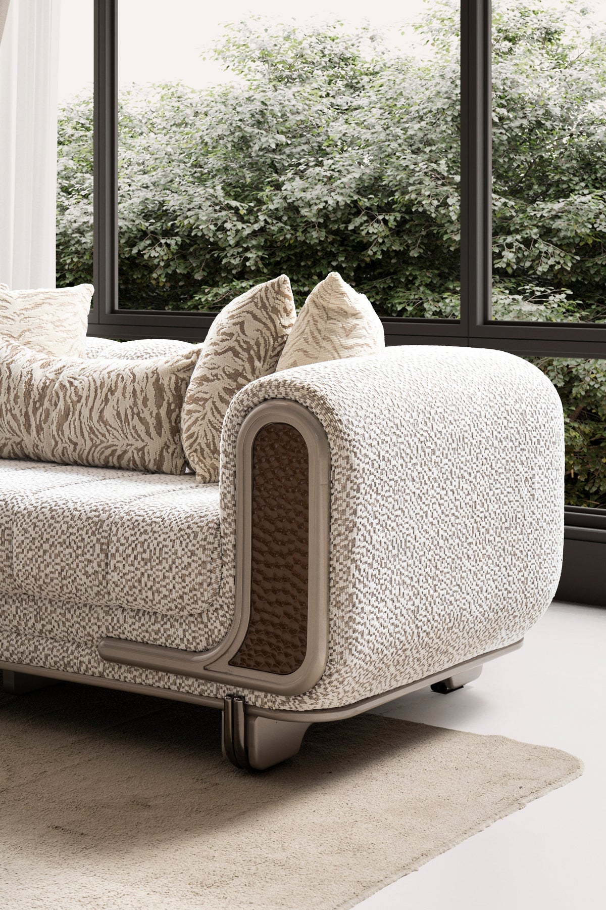 Lora 3-Piece Living Room Set — Curved Arms & Wood Accents