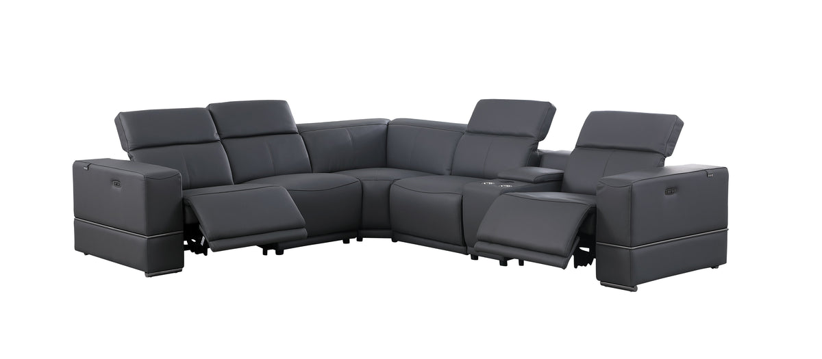 Franco Dark Grey Leather 6-Piece Reclining Sectional — Power Recline