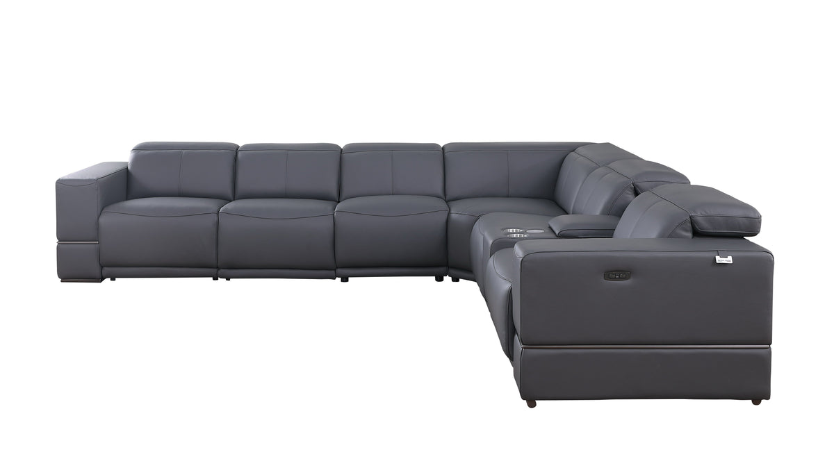 Franco Dark Grey Leather 7-Piece Sectional — Power Recline