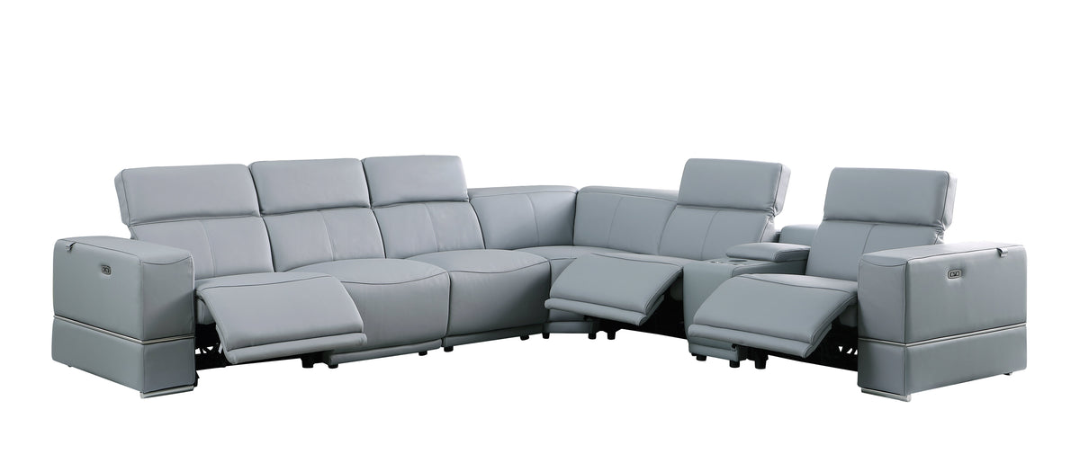 Franco II Light Blue Leather 7-Piece Sectional — Power Recline
