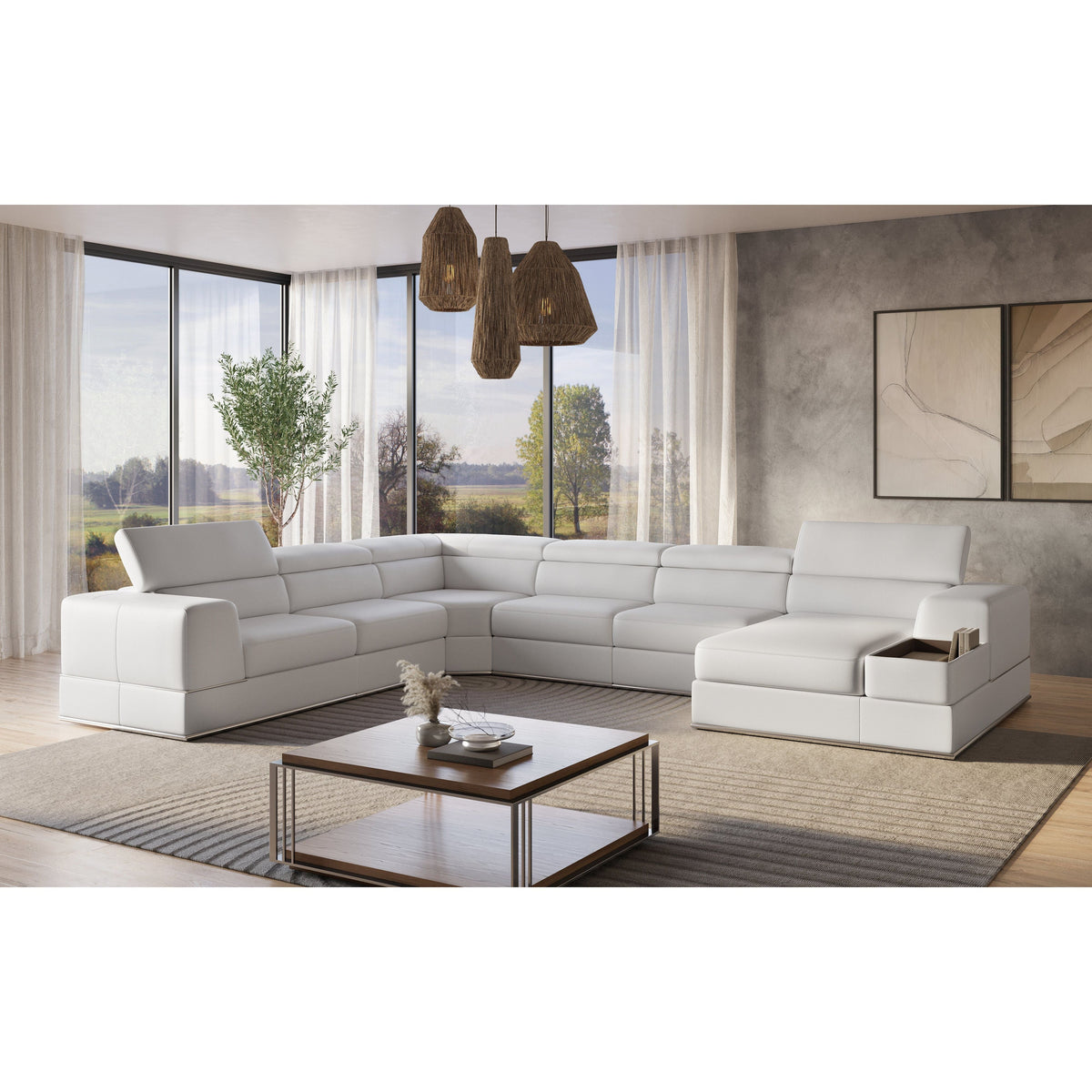 Pella Italian Leather 4-Piece Sectional — Right-Facing Chaise