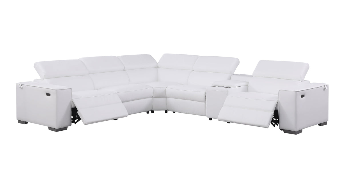 Picasso II White Italian Leather 6-Piece Reclining Sectional